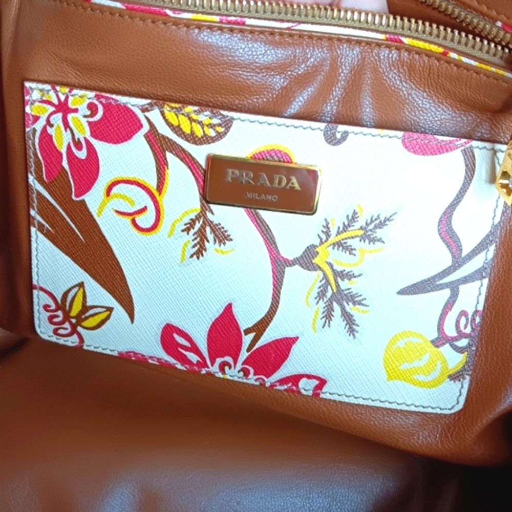 Prada RARE 💐 Large Floral Saffiano Lux Promenade Dome Sachel Bag - Picture 12 of 17